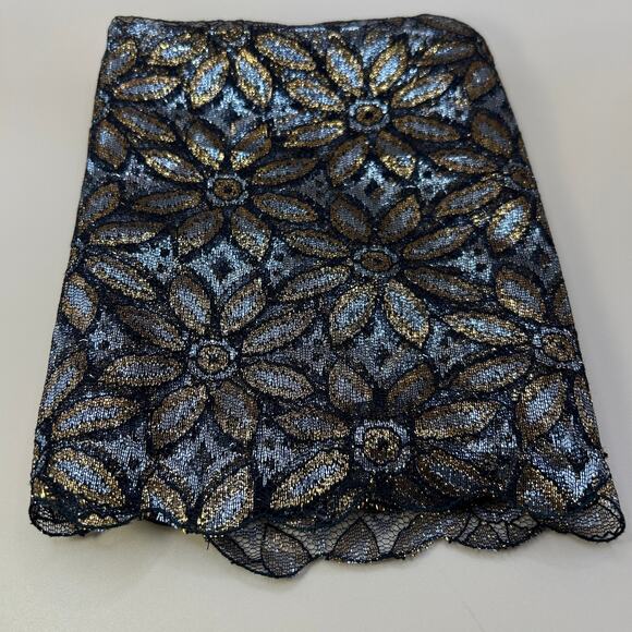 Vintage Metallic Gold Silver Scarf Made in Japan 57" x 17" Floral Scalloped Edge - Picture 1 of 7